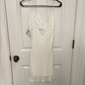 Elegant White Lace Trim Slip Dress